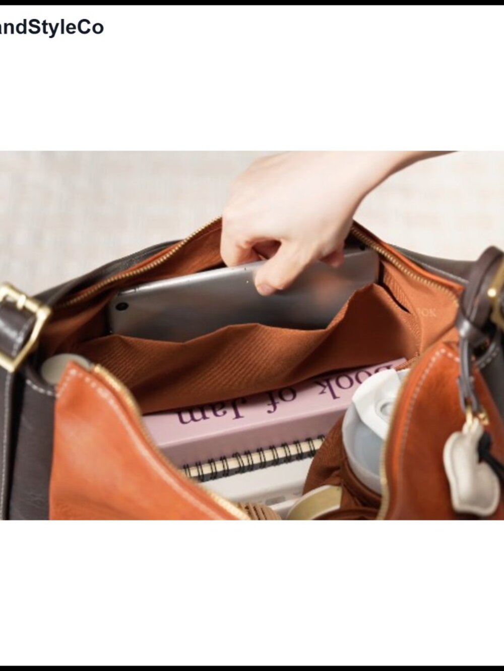 Vegan Leather Hobo Bag with Cup Holder, Adjustable Crossbody Strap - Picture 6 of 6